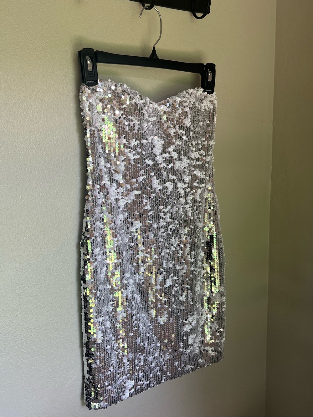 Lily Rose Iridescent Silver Strapless Sequin Dress